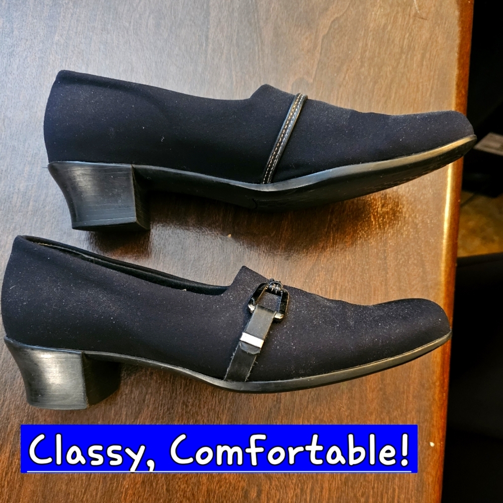 MUNRO Black Leather & Fabric Women's Shoe Sz 9 EUC
